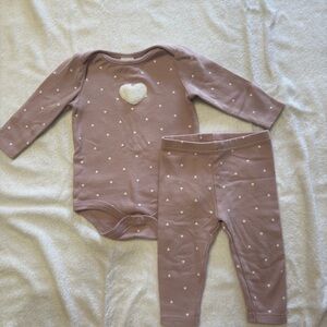 Kids One Piece Set in Mauve with Heart Pattern